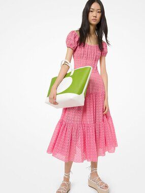 Michael Kors Collection Flamingo Eyelet Dress Silk Lined Size 2